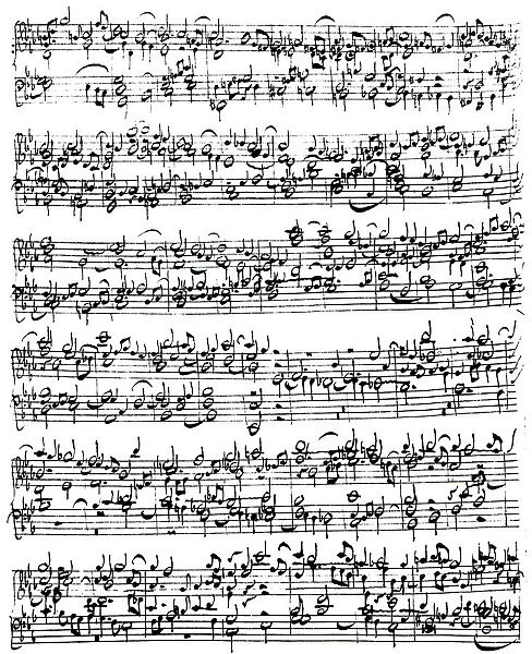 Music Score of Johann Sebastian Bach (1685-1750) (pen and ink on paper) (b  /  w photo)