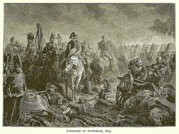 Napoleon at Waterloo, 1815 (engraving)