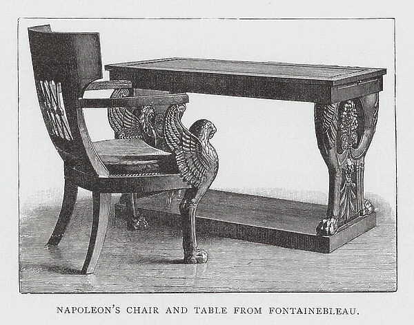 Napoleon's Chair and Table from Fontainebleau (engraving)