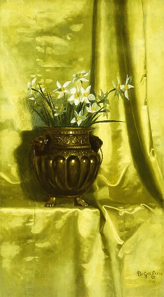 Narcissus in a Brass Vase, (oil on canvas)