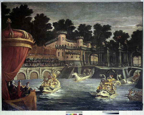 Naumachia (Naval Battle Show). Painting by Ilario Spolverini (1657-1734). Hotel de Ville de Parma