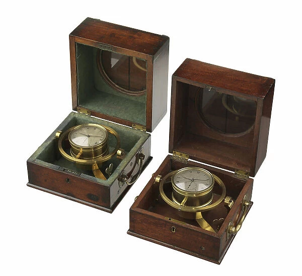 Nautical instruments: marine chronometers in their box, by Thomas Earnshaw (1749-1829), 19th century