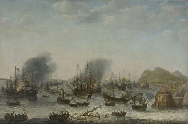 Naval battle near Gibraltar on 25th April 1607, 1639 (oil on canvas)