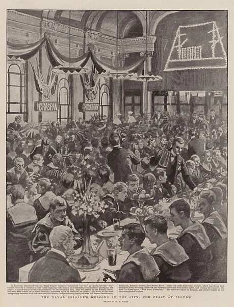 The Naval Brigades Welcome in the City, the Feast at Lloyds (litho)