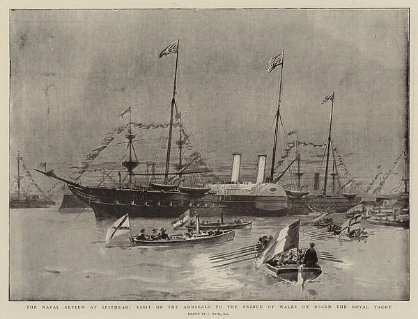 The Naval Review at Spithead, Visit of the Admirals to the Prince of Wales on Board the Royal Yacht (litho)