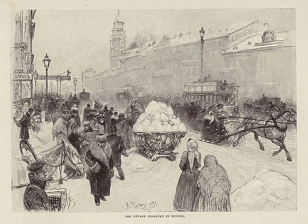 The Nevsky Prospekt in winter (engraving)