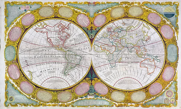A New and Correct Map of the World, 1770-97 (coloured engraving)
