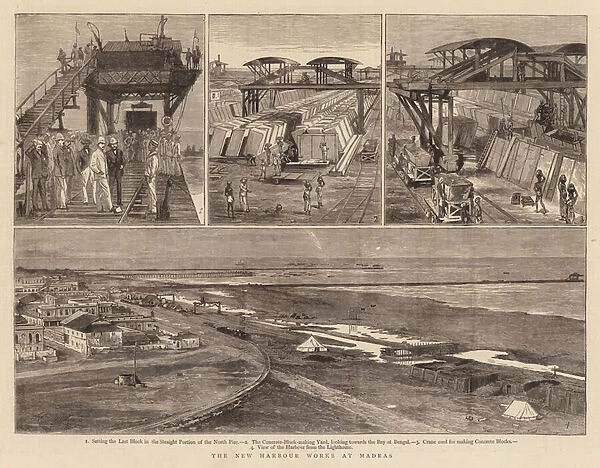 The New Harbour Works at Madras (engraving)