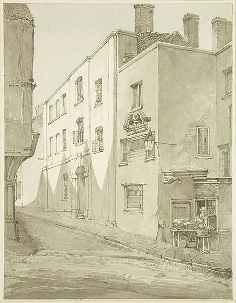 Front of the Newgate, Narrow Wine Street (pencil & w  /  c on paper)