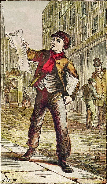 Newspaper Boy, etching by H. W. P. c. 1870