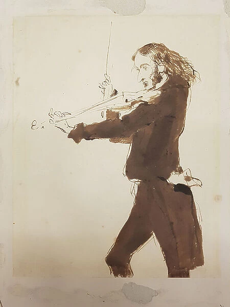 Niccolo Paganini Playing The Violin, 1840 (w / c on paper)