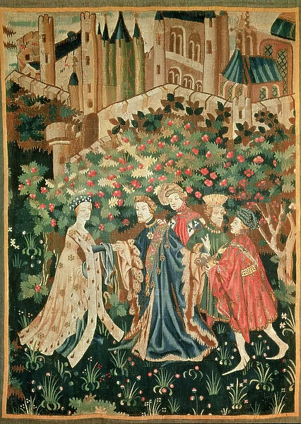 A Nobleman Greeting a Lady with his Servants, Arras (tapestry)