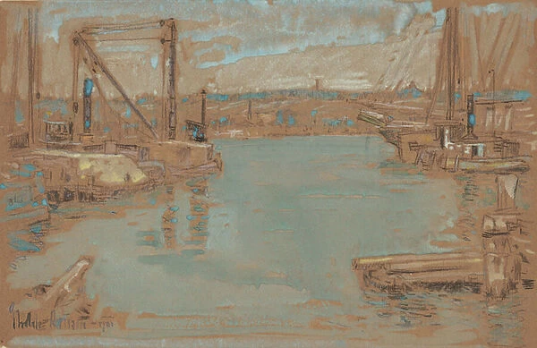 North River Dock, New York, 1901 (charcoal and gouache on paper)