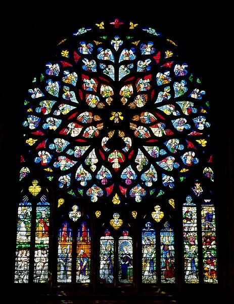 North transept rose window depicting Psalm 150 (stained glass)