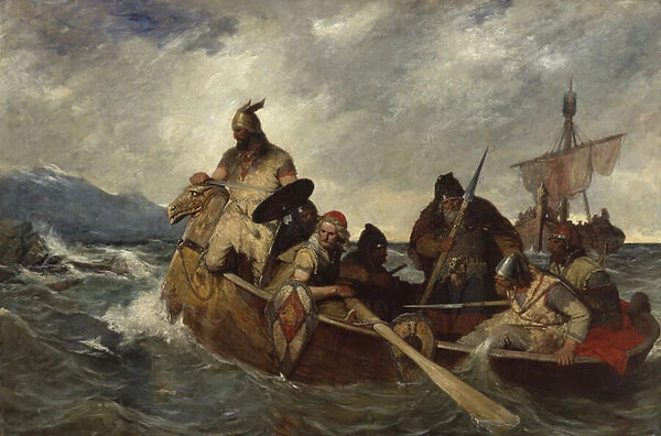 The Norwegians landing in Iceland in 872 (oil on canvas)