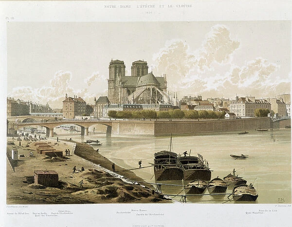 Notre Dame de Paris seen from the banks of the Seine in Paris, 1830