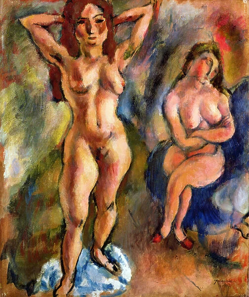 Two Nudes: One Standing, One Sitting, 1913 (oil on canvas)
