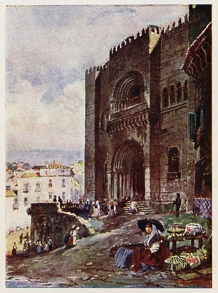 Old town of Coimbra, Portugal (colour litho)