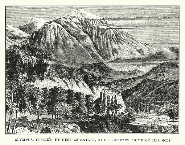 Olympus, Greeces highest mountain, the legendary home of her Gods (litho)