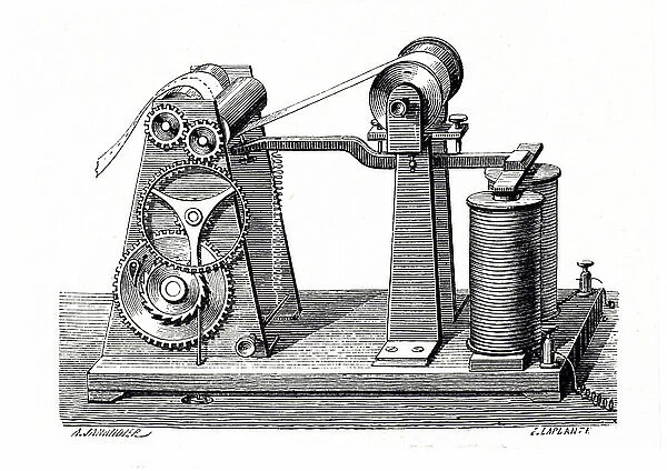 An operator receiving a message on a Morse telegraph