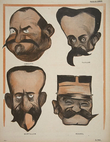 Orsatti, Taylor, Bertillon, Roudil, illustration from L assiette au Beurre: La Police, 23rd May 1903 (colour litho)