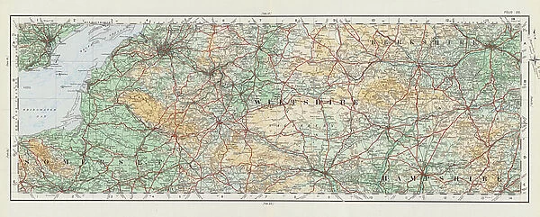 OS map, 1922: Somerset, Wiltshire, Berkshire, Hampshire (colour litho)