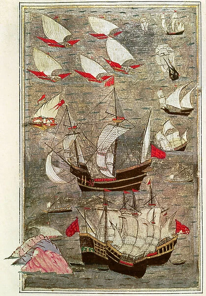 The Ottoman Fleet of Tarik-y Bayezid (ink and gold leaf on vellum)