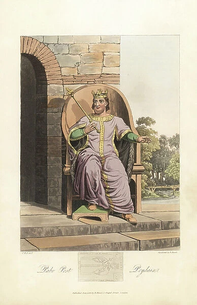 Pabo Post Prydain (ca. 500) (known as the pillar of Brittany), British king of Hen Oggled (England, Scotland) - Forte water by Robert Havell (1793-1878) from an illustration by Charles Hamilton Smith (1776-1859)
