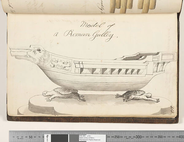 Page 218. Model of a Roman Galley, 1810-17 (w  /  c & manuscript text)