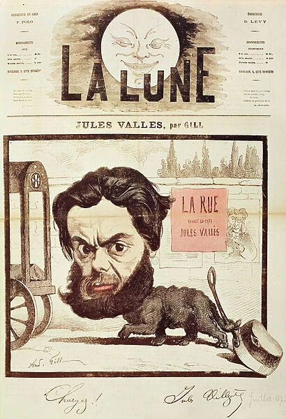 Front page of La Lune, with a caricature of Jules Valles and his magazine