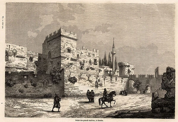 The palace of the great masters in Rhodes, drawing by Eugene Flandin