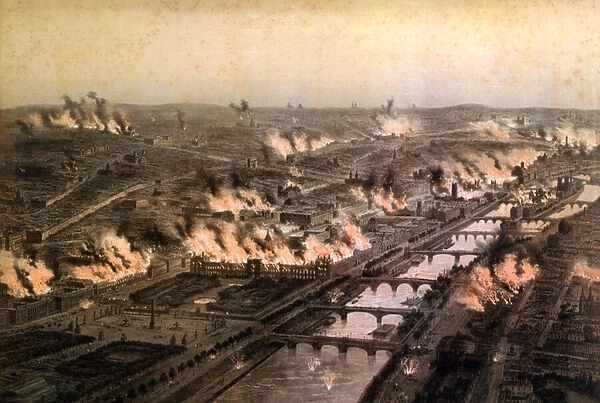 Panorama of the Fires in Paris during the Commune, May 1871 (litho)