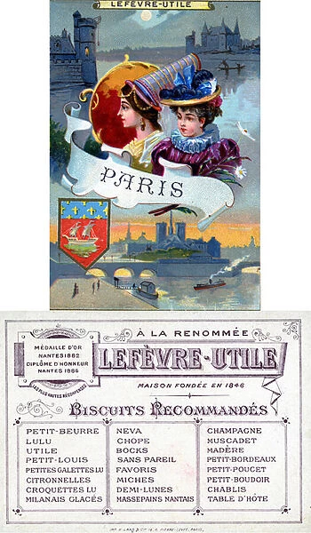 Paris, front and reverse of a promotional card for Lefevre-Utile (LU) biscuits
