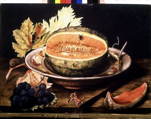 Pasteque avec mouche. Huile sur toile de Giovanna Garzoni (1600-1670)