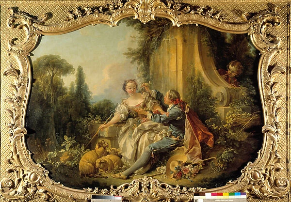 Pastor Gallant Scene Bucolic. Painting by Francois Boucher (1703-1770). 1737-1738