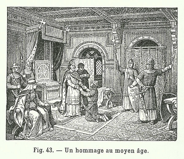 Paying homage in the Middle Ages (engraving)