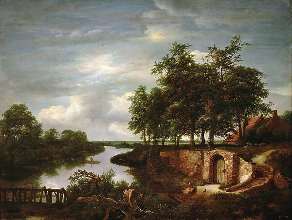 Paysage fluvial avec une entree de cave - River Landscape with Cellar Entrance - Jacob