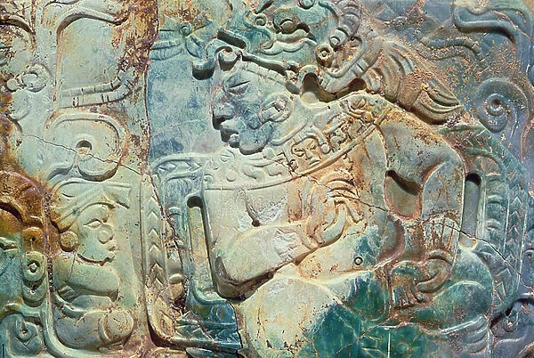 Pectoral of the King and a courtier from Tikal (jade)