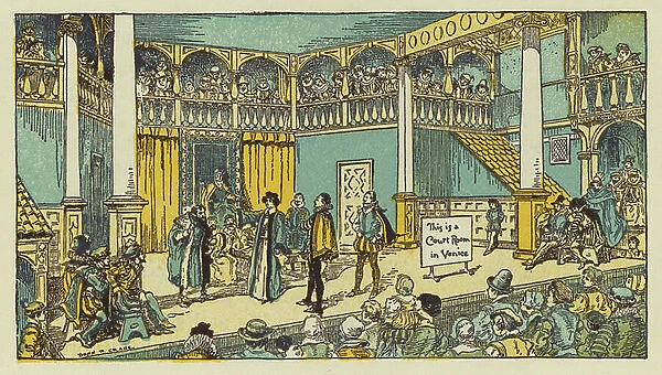 Performance of Shakespeare's The Merchant of Venice (colour litho)