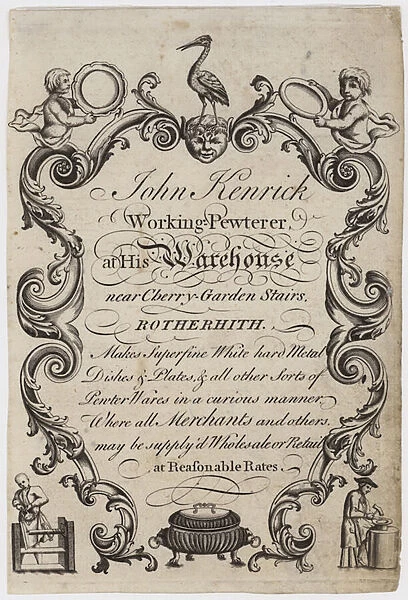 Pewterer, John Kenrick, trade card (engraving)