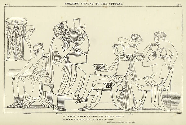 Phemius singing to the Suitors (engraving)