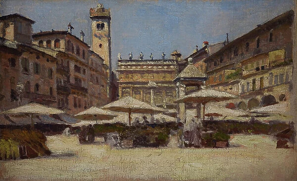 Piazza delle Erbe in Verona, c. 1900 (oil on canvas)