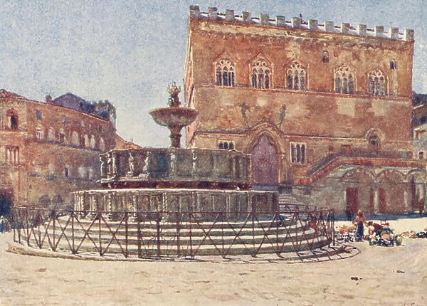 Piazzas Lorenzo, Perugia (colour litho)