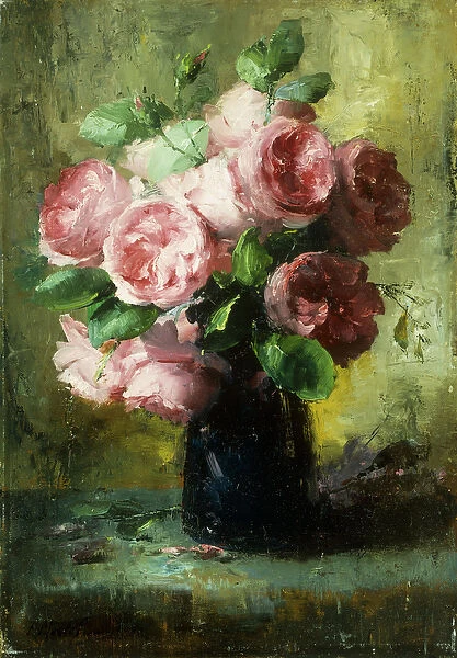 Pink Roses in a Vase, (oil on canvas)