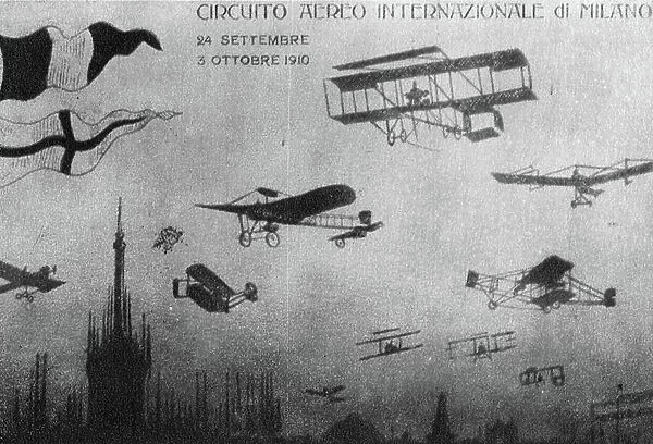 Pioneers of Italian aviation: Postcard souvenir of the Milan International Airplane. (From September 24th to October 3rd 1910). italy