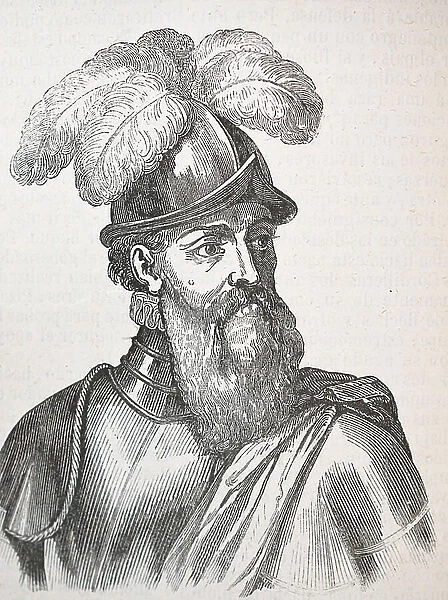 PIZARRO, Francisco (1476-1541). Spanish military man, conqueror of Peru. Illustration of 1851 (engraving)