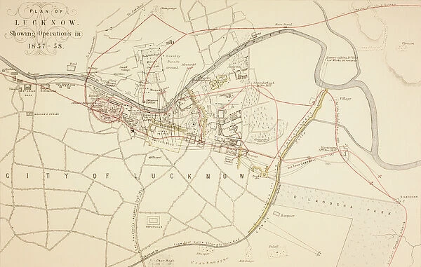 Plan of Lucknow, 1883 (coloured engraving)