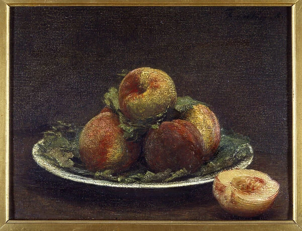 A plate of peches Painting by Henri Fantin Latour (Fantin-Latour, 1836-1904) 1880 Sun
