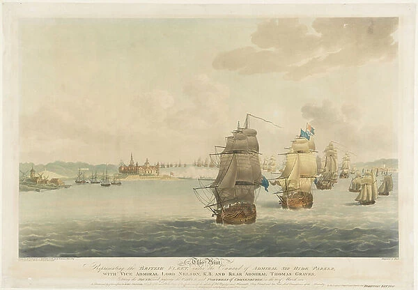 After Pocock, This Print Representing the British Fleet under the command of Admiral Sir Hyde Parker, with Vice Admiral Lord Nelson, K.B. and Rear Admiral Thomas Graves, 1802 (paper, ink)