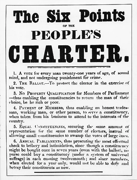 The Six Points of the Peoples Charter (litho) (b / w photo)